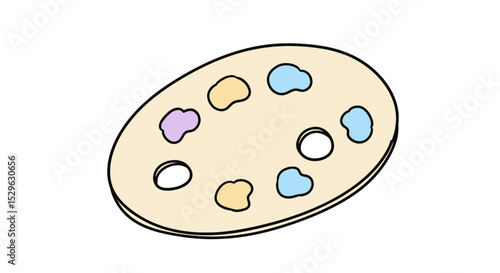 Cartoon Artist's Palette with Pastel Colors and Circular Holes.