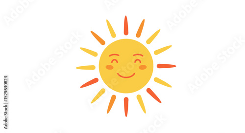 Cheerful Cartoon Sun with Closed Eyes and Smiling Face