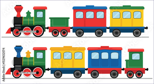 Colorful Toy Train Set Vector Illustration On White Background Design