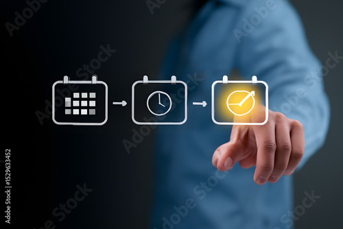 Professional Scheduling Process – Calendar to Clock to Completed Task with Digital Workflow