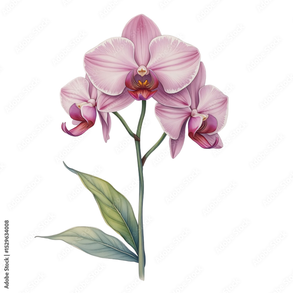 Elegant pink orchid blooming in nature botanical illustration serene environment close-up view Elegant pink orchid blooming in nature botanical illustration serene environment close-up view
