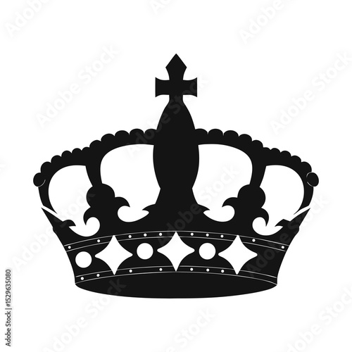 Golden royal crown icon isolated on white background, a luxurious symbol of king and queen silhouette vector