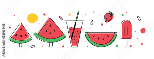 Minimalist National Watermelon Day Vector Set Isolated on white background