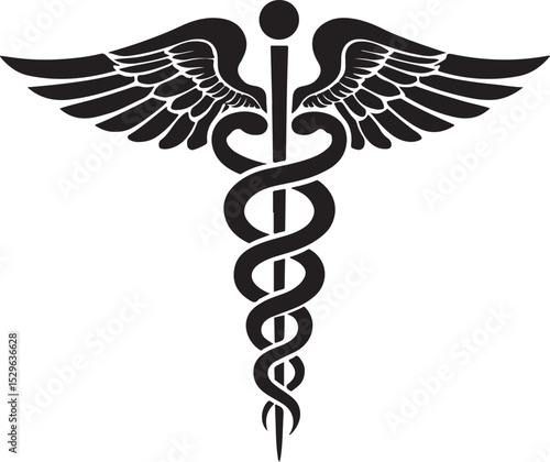 Black and white caduceus medical symbol with wings
