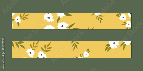 Vector illustration of a set of decorative ribbon stripes. Masking tape, satin or corsage, grssgrain tape, adhesive tapes for frames, scrapbooking. Packing patterned ribbons with foral ornament.