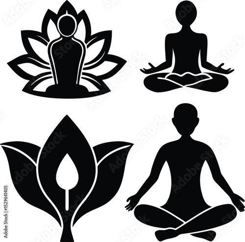 Mindfulness breathing icon set silhouette