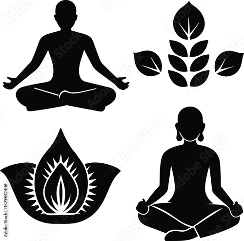 Mindfulness breathing icon set silhouette