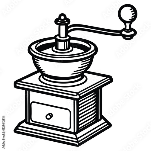 "Antique Coffee Grinder Line Art Vector – Adobe Stock"