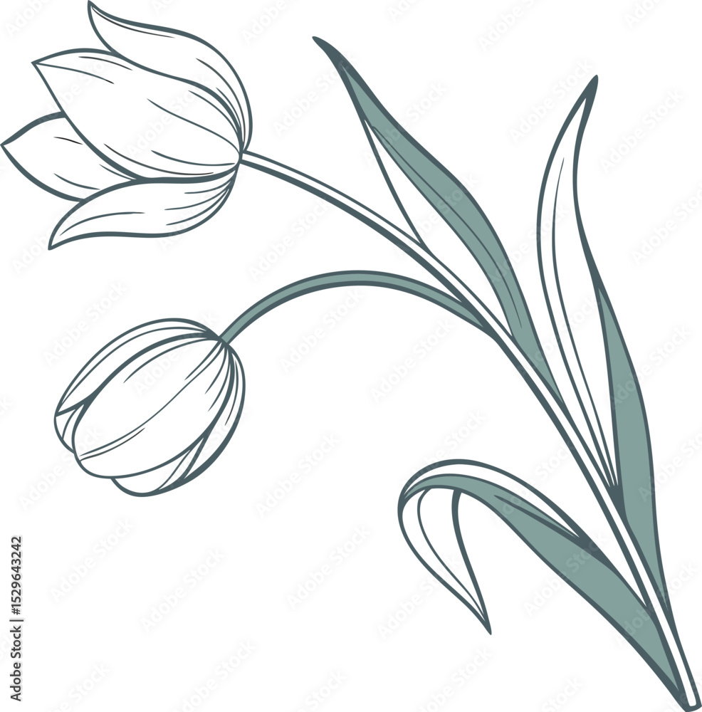 Fototapeta premium Elegant black and white floral vector illustrations for spring and summer design, featuring intricate flower, leaf, and branch silhouettes perfect for tattoo art and decorative patterns