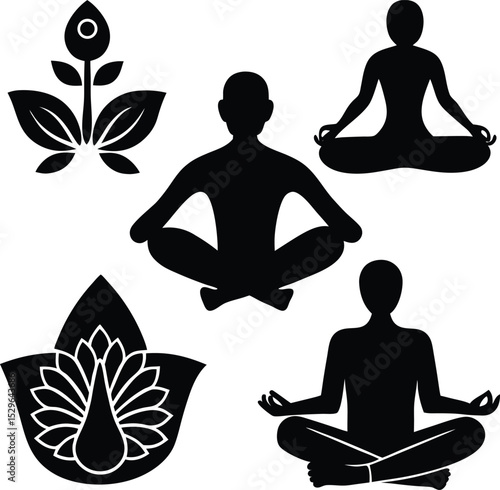 Mindfulness breathing icon set silhouette