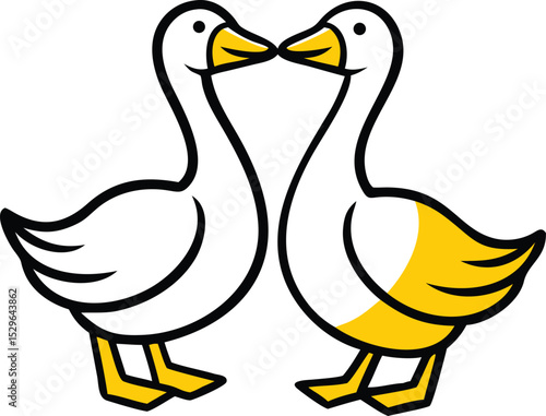 Two geese affectionately nuzzling each other, showcasing their charming features and delightful bond, creating a heartwarming image.