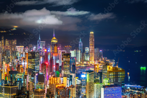 Wallpaper Mural Aerial shots of Hong Kong city at night. Torontodigital.ca