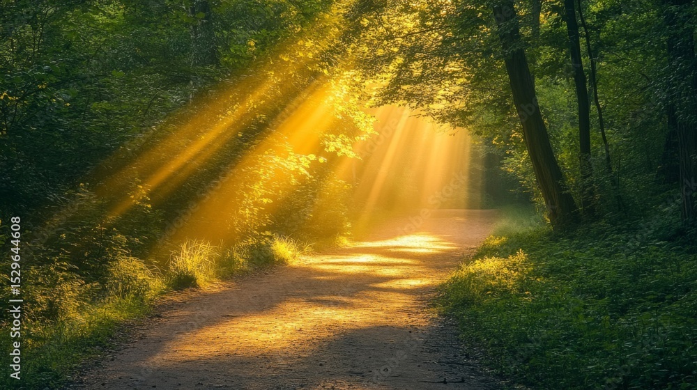 Obraz premium Sunbeams Illuminate Forest Path