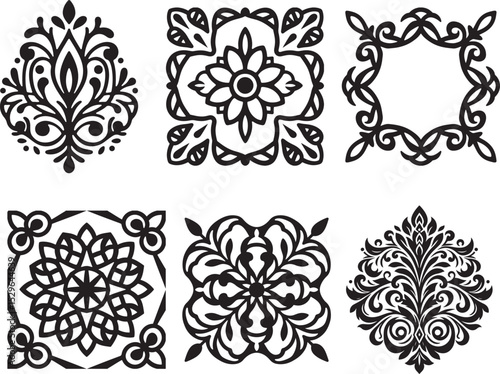 A seamless vector pattern of black and white floral elements, perfect for vintage ornament design or decorative tattoo art