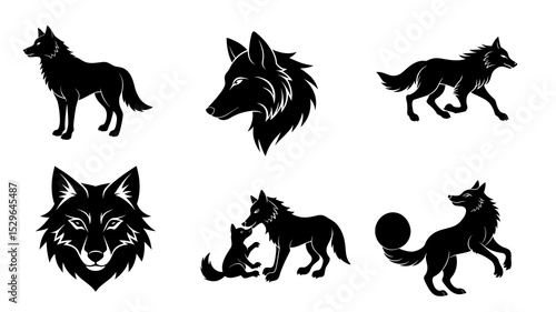 set of wolf silhouettes