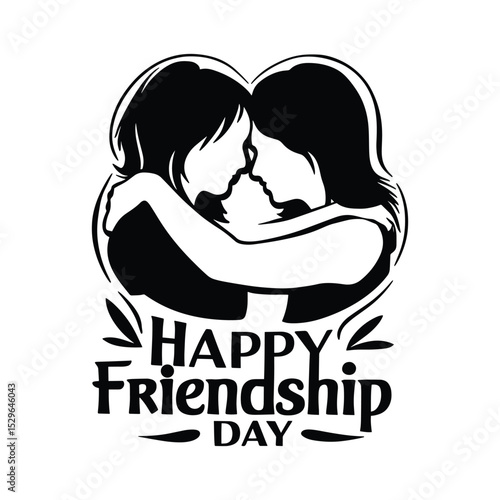 Happy friendship day girls hugging silhouette design