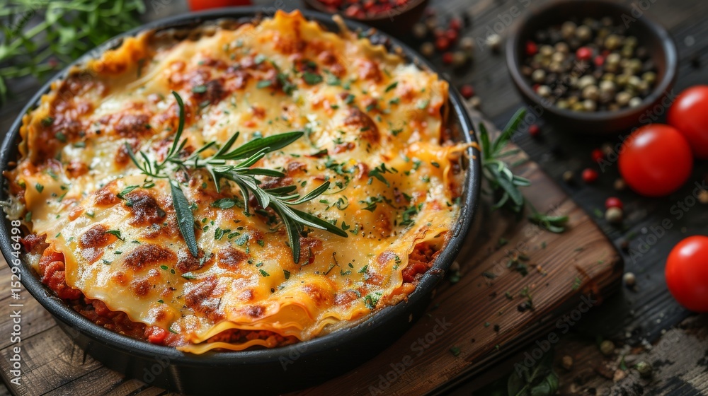 A mouthwatering baked lasagna topped with melted cheese, fresh herbs, and rich tomato sauce, perfect for comfort food lovers and family gatherings. A mouthwatering baked lasagna topped with melted cheese, fresh herbs, and rich tomato sauce, perfect for comfort food lovers and family gatherings.