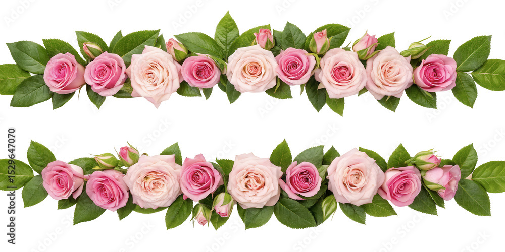 A Border of Pink Roses and Green Leaves, Cut Out A Border of Pink Roses and Green Leaves, Cut Out