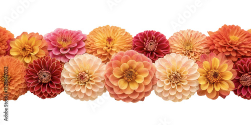 A Border of Zinnias and Dahlias in Warm Hues, Cut Out