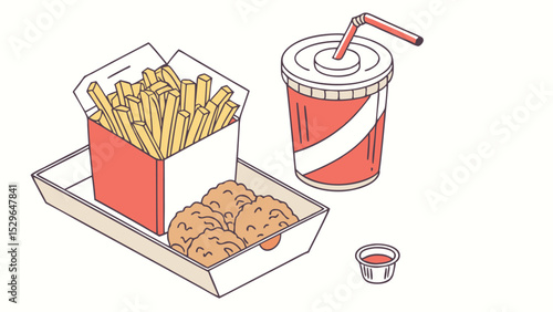 Fast Food Combo Meal Crispy Chicken Nuggets, French Fries, and Soda - Vector Illustration