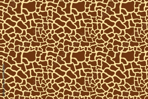 Seamless giraffe skin pattern with light yellow base and brown patches. Ideal for safari themes and educational designs.