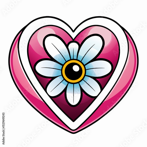 Pink Heart with Daisy Flower Tattoo Design