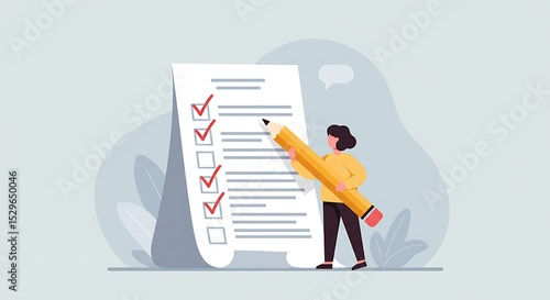 Woman completing a checklist.
