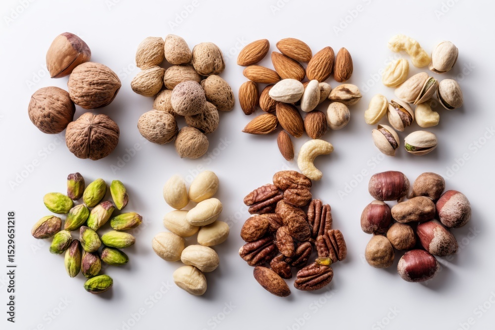 Assortment of Nuts on White Background, Perfect for Healthy Eating and Nutritional Information, Ideal for Food Bloggers and Dietary Guides : Generative AI Assortment of Nuts on White Background, Perfect for Healthy Eating and Nutritional Information, Ideal for Food Bloggers and Dietary Guides : Generative AI