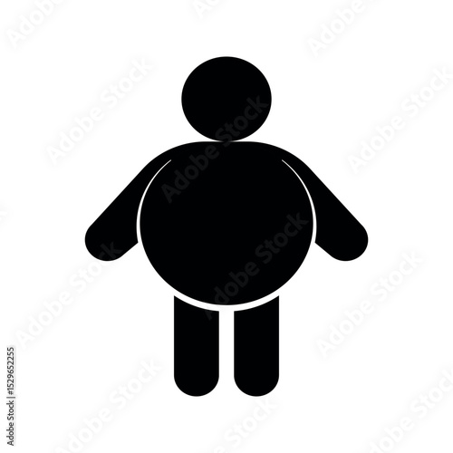 Simple obesity concept icon design. Fat man figure silhouette on black color vector illustration. 