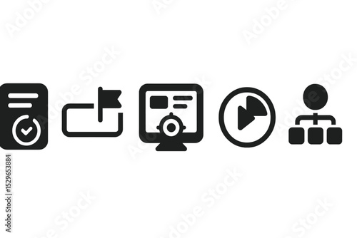 Focus Enhancement Icons. Solid style icons of focus and flow enhancements: clean task highlight, clear goal entry field, app