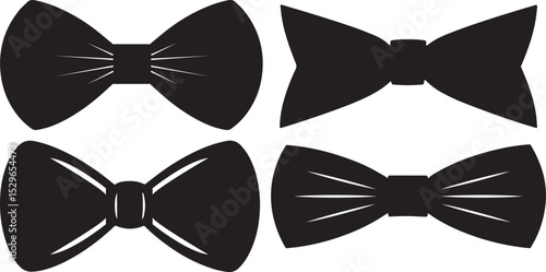 A set of black and white silk bow tie accessory illustration silhouette vector