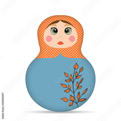 Russian Matryoshka. Traditional Russian folklore dolls with big eyes and lips. Babushka doll with hohloma, traditional painted floral pattern. Hand drawn vector illustration.