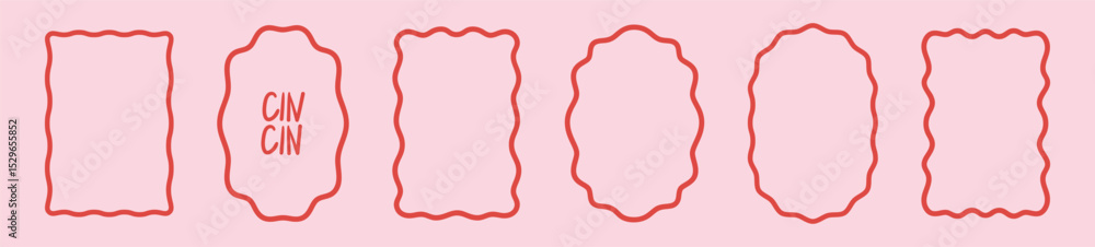 Elegant wavy frame set. Abstract empty zig zag border elements in line doodle style. Geometric minimal rectangle vector illustrations for invitations, social media, poster.