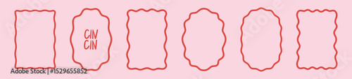 Elegant wavy frame set. Abstract empty zig zag border elements in line doodle style. Geometric minimal rectangle vector illustrations for invitations, social media, poster.