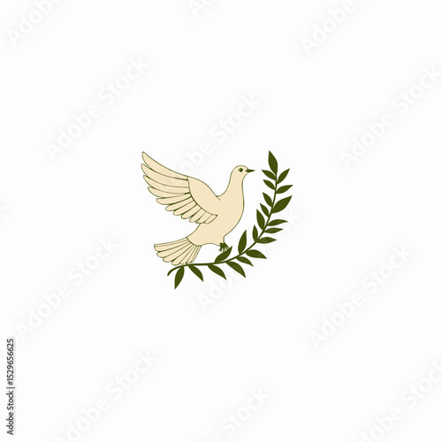 Dove holding olive branch in simple graphic design style  