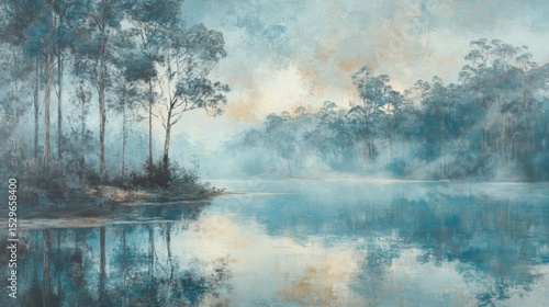 Wallpaper Mural Serene Teal Lake Landscape with Foggy Trees Torontodigital.ca