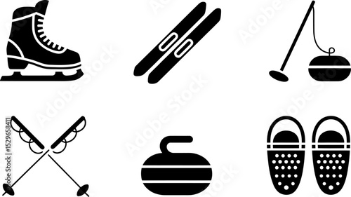 Winter sports equipment icons set ice skating skis curling snowshoes and ski poles vector design 100char editable stock vector illustration
