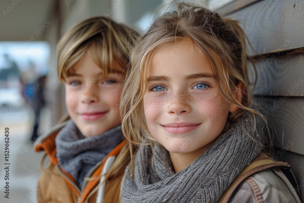 A heartwarming portrait of two cheerful children with bright smiles, showcasing joy and friendship against a charming backdrop, emphasizing playful emotions and innocence. A heartwarming portrait of two cheerful children with bright smiles, showcasing joy and friendship against a charming backdrop, emphasizing playful emotions and innocence.