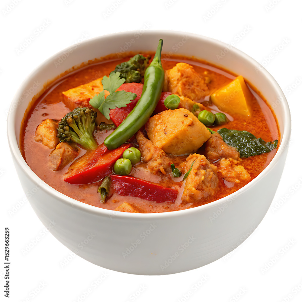 A red curry bowl isolated on a transparent background
A red curry bowl isolated on a transparent background