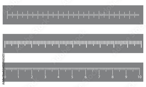 Measuring scale, markup for rulers vector illustration. Various measurement scales with divisions. Measuring tool. Blank measuring scale indicator . Vector Illustration . EPS 10 . 
