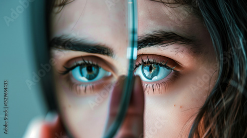 Young man looking at his reflection in mirror with thoughtful expression, self reflection and personal growth concept, narcissism or self love idea, psychological and emotional development