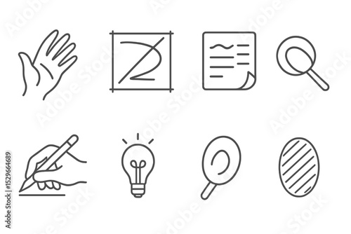 Line Drawing Icons. Line style icons of drawing: line gesture motion, composition draft icon, style notes icon, sketch hint marker