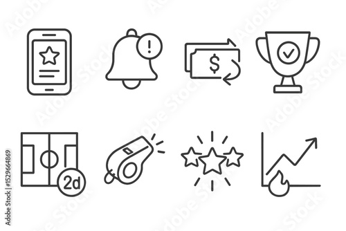 Line-Style Betting Icons. Line style icons of betting: betting app home screen, notification alert icon, cash-out offer, early