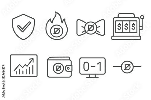 Betting Line Icons. Line style icons of betting: safe bet icon, risky bet flame, tie bet symbol, jackpot bet icon, real-time odds