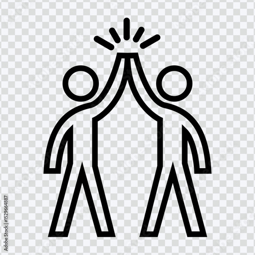 Stick Figure High Five Icon – Simple Line Art Vector PNG