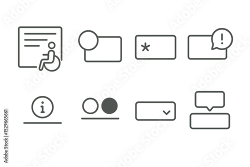 Accessibility Icons Set. Line style icons of accessibility: accessible form, input label, required field, error message, field