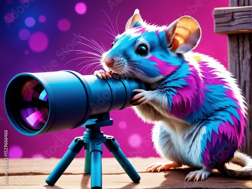 funny rat in the night with a big camera.funny camera.