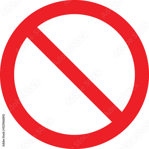 Prohibition Sign. Stop do not no entry sign. No Sign Icon. Red circle with a red diagonal line through it indicating prohibition or a restriction symbol.