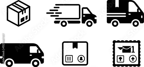 Delivery shipping logistics transportation package express courier service truck van icons set vector 100 editable stock vector illustration