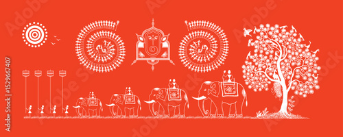 Warli Art: Ganpati Utsav Procession with Lord Ganesha on Elephant. Warli art, Ganpati festival, Indian tribal art, Ganesha elephant